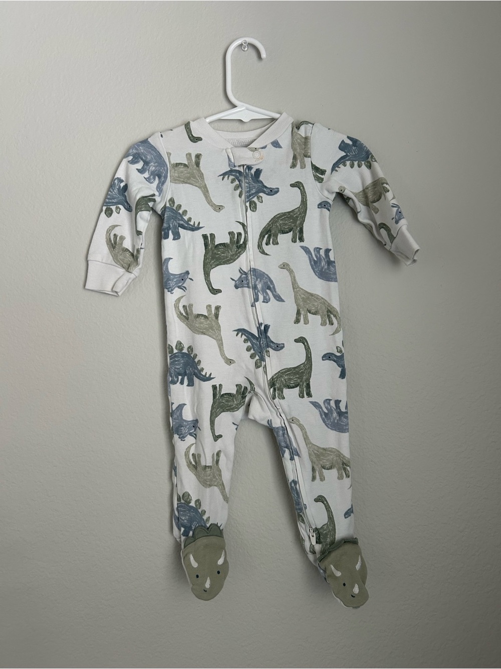 Carter's White One-Piece Footed Pajamas with Blue & Green Dinosaurs